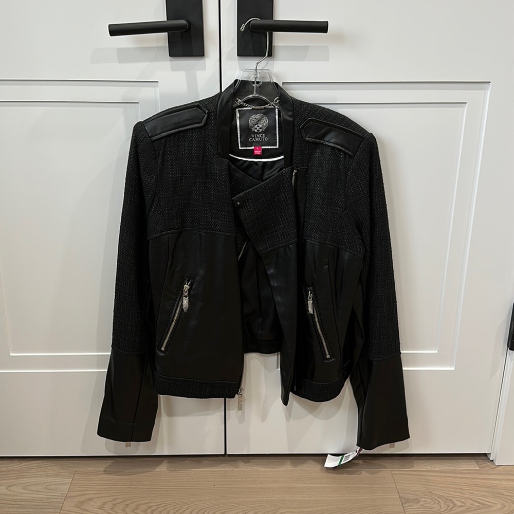 Never worn Vince Camuto tweed & faux leather blazer